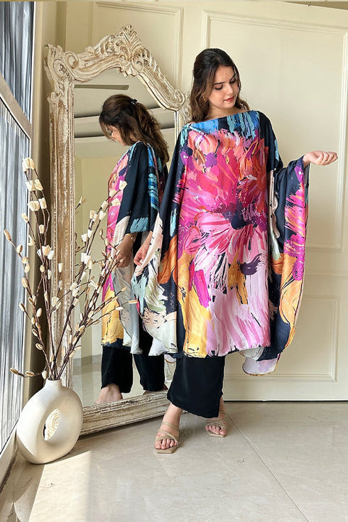 Black Satin Print Fusion Set